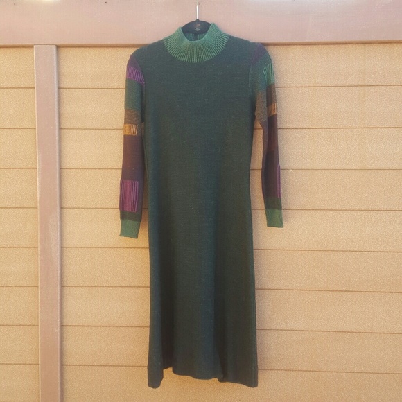 Vintage Emerald Green Knit Textured Dress - Picture 1 of 4